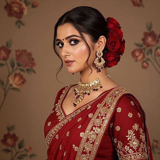 Elegant Woman with Red Roses