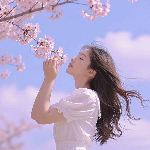 Dreamy Lady Among Cherry Blossoms