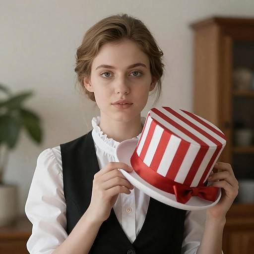 Elegant Woman with Striped Top Hat