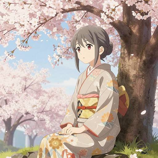 Serene Grey-Haired Anime Girl