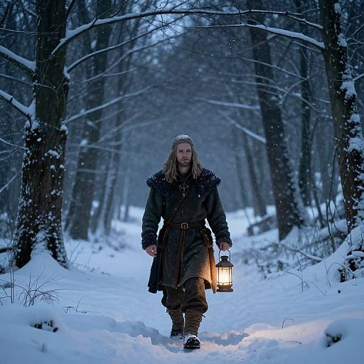 Solitary Viking in Snowy Twilight