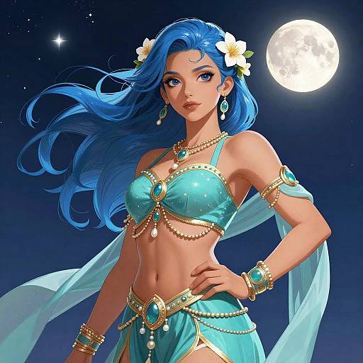 Elegant Woman with Flowing Blue Hair