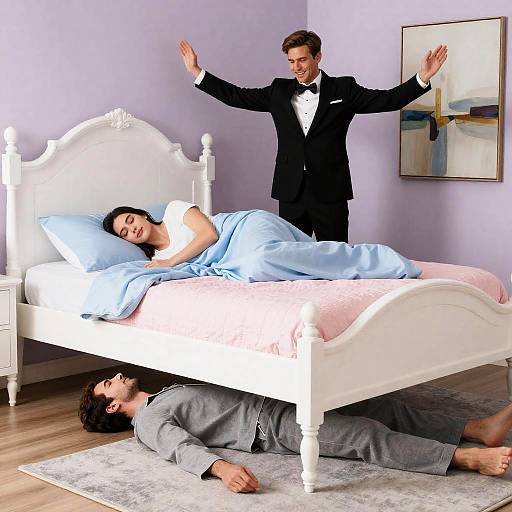 Elegant Bedroom Scene with Three Figures