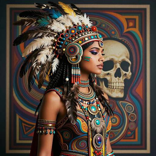Stunning Woman in Psychedelic Aztec Art