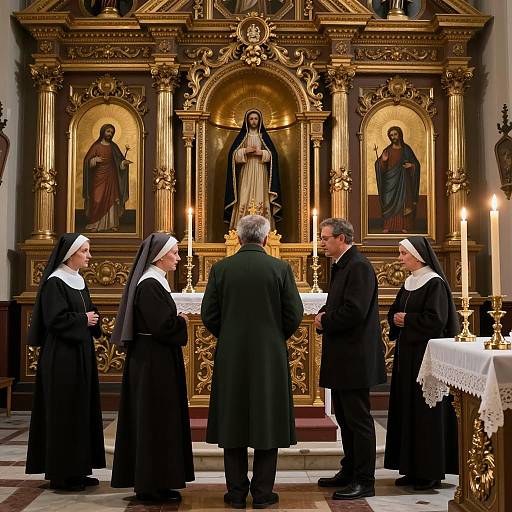 Intriguing Scene in a Dimly Lit Church