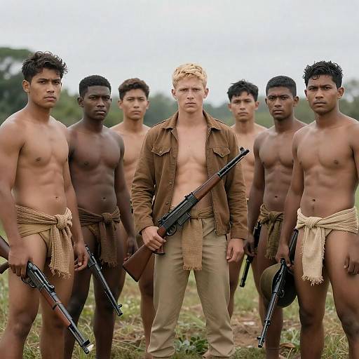 Group of Men with Rifles Outdoors