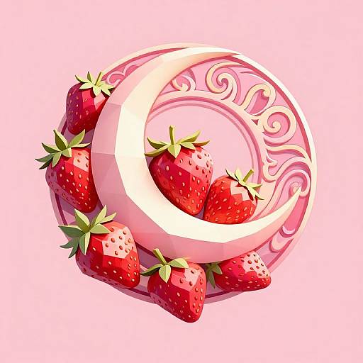 Ornate Crescent Moon with Strawberries