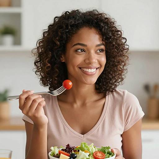 Smiling Black Woman Enjoying a Salad