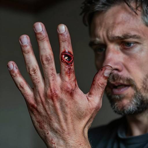 Intense Close-Up of a Wounded Hand