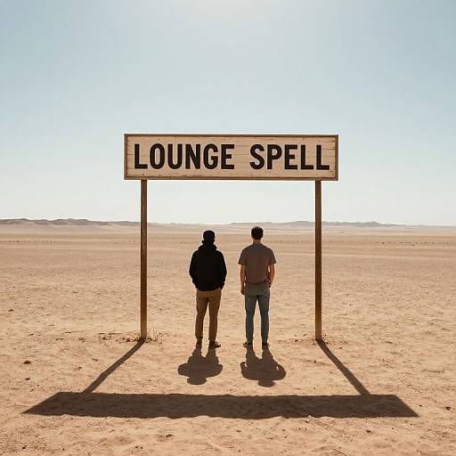 Photograph of two men standing in front of a 