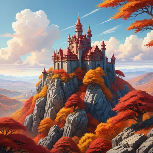 Majestic Fantasy Castle in Autumn Landscape