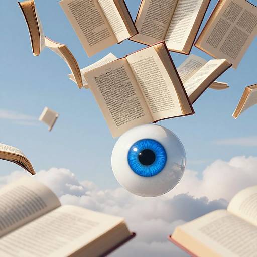 Surreal 3D Blue Eye and Books