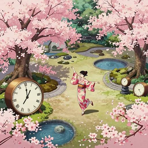 Surreal Zen Garden with Floating Timepieces