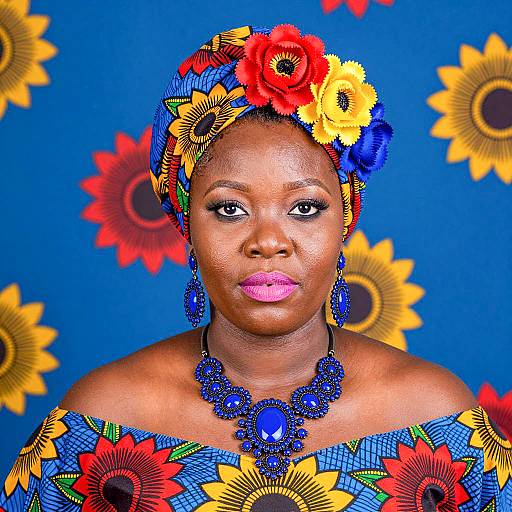 Vibrant Portrait of a Woman in Headwrap