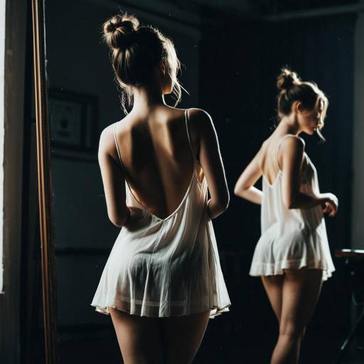 Woman in Lingerie Looking in Mirror