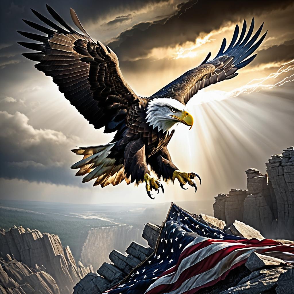 Majestic Bald Eagle with American Flag