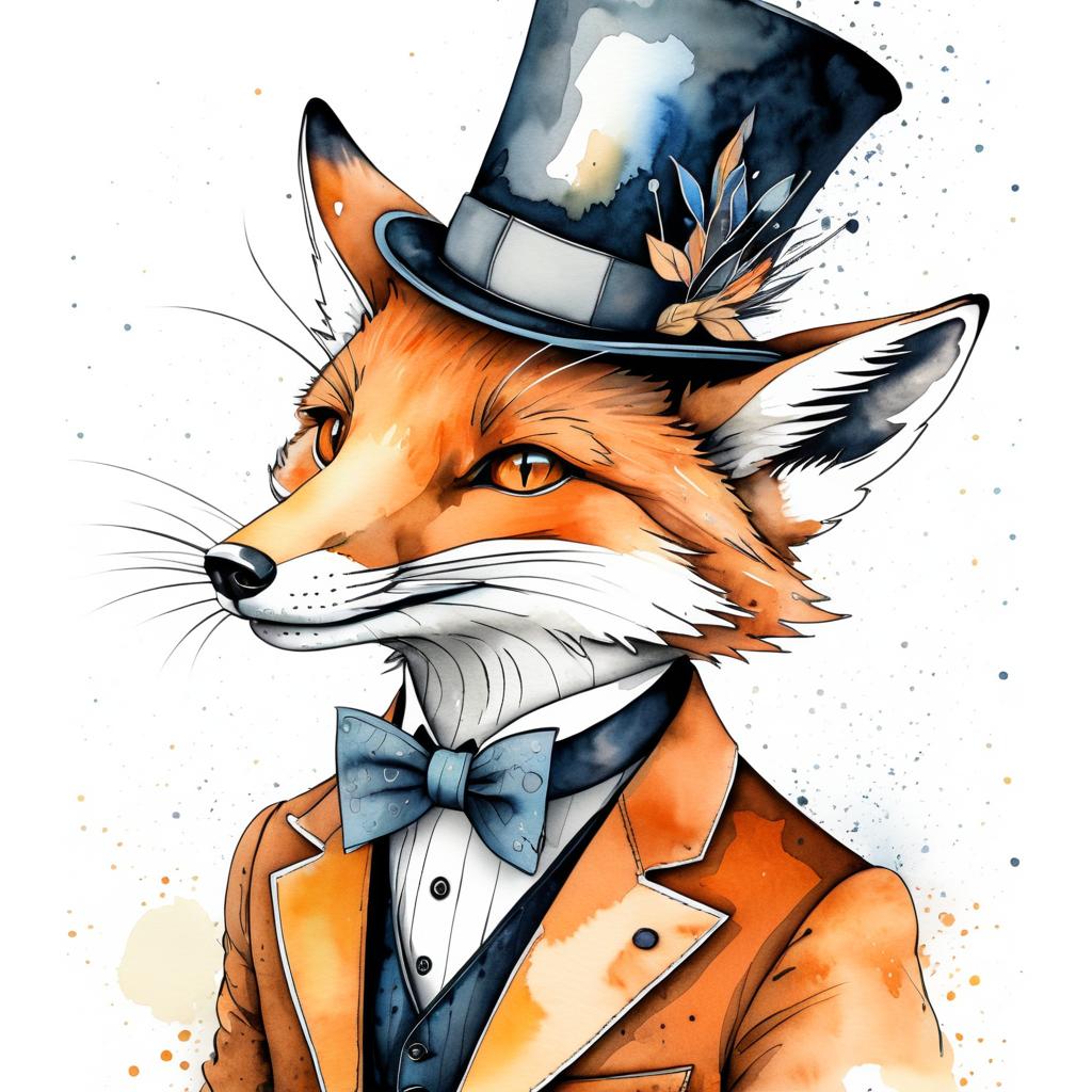 Whimsical Fox in a Top Hat Illustration