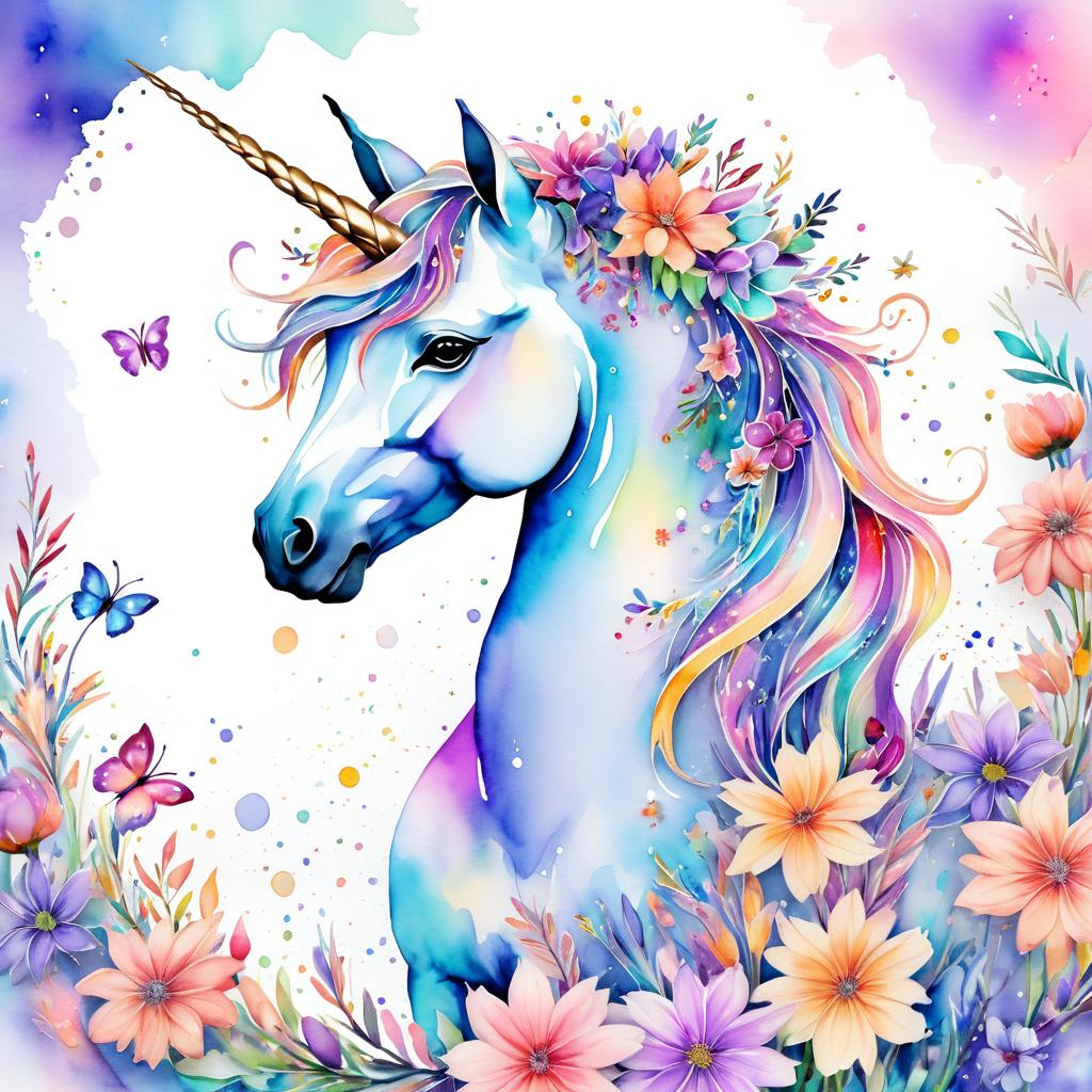 Whimsical Unicorn in Dreamlike Watercolor