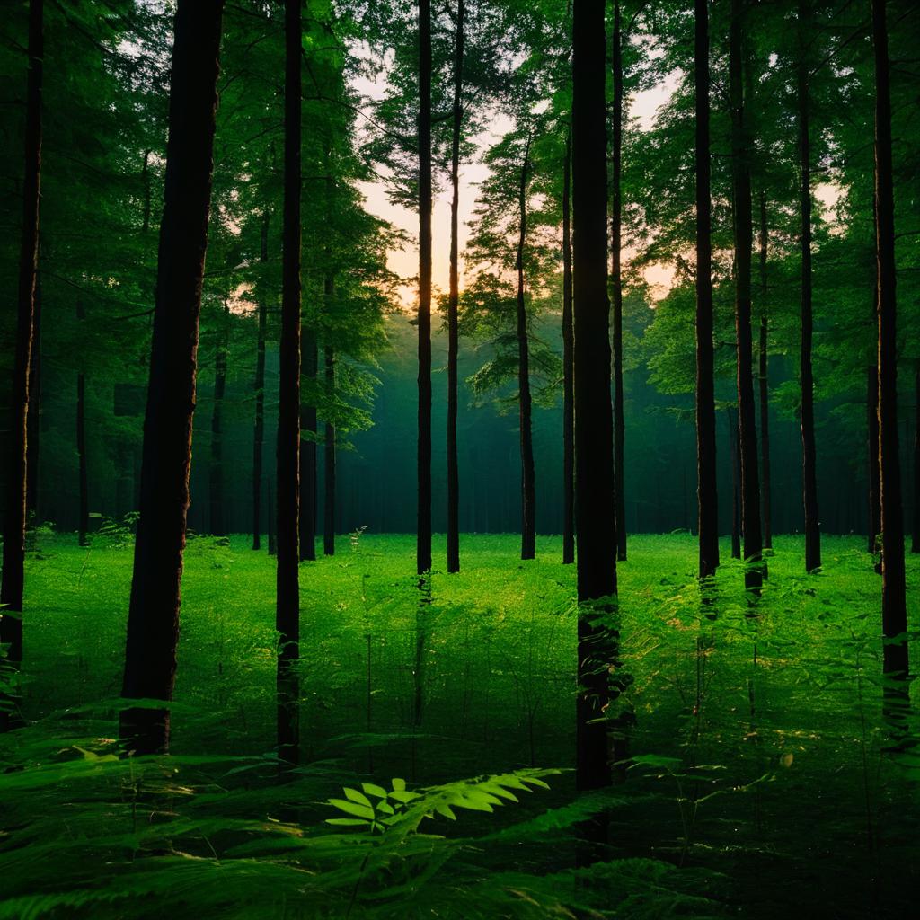 Lush Summer Forest at Dusk