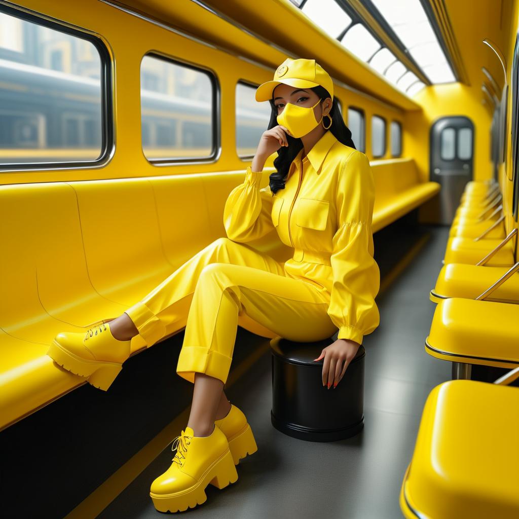 Chic Girl in Yellow on a Train