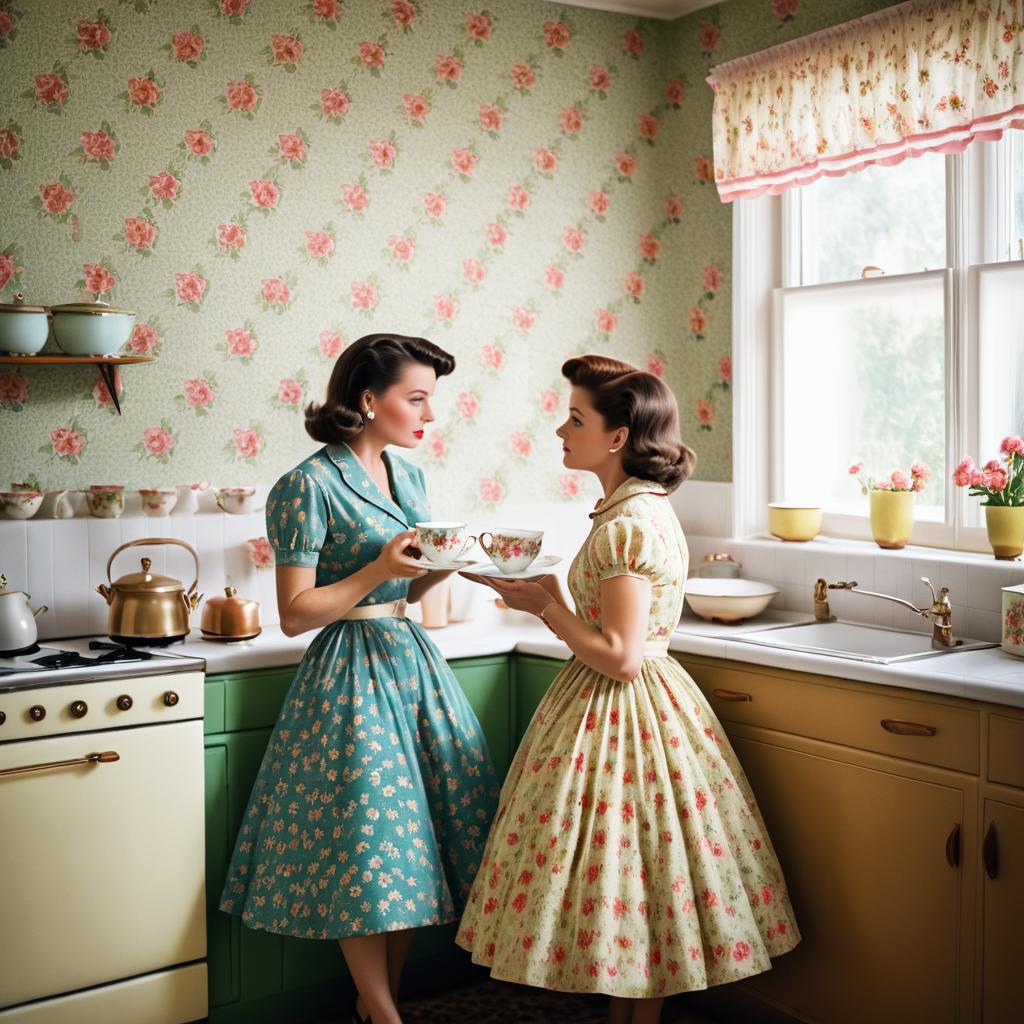 Vintage 1950s Woman in Cozy Kitchen