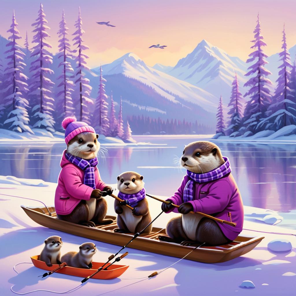 Cozy Family of Otters on Ice