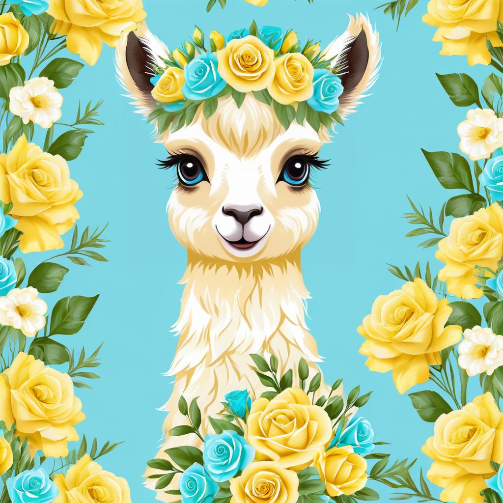 Adorable Baby Llama with Roses