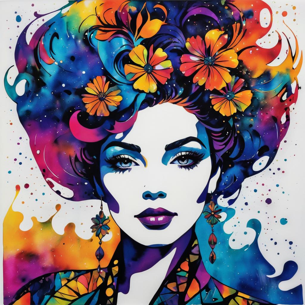 Vibrant Abstract Woman with Botanical Hairdo