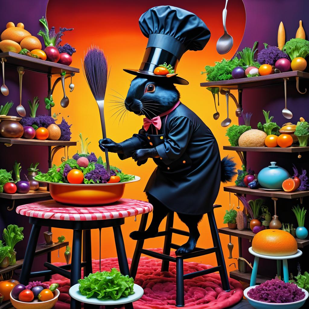 Whimsical Black Rabbit Baker Surreal Art