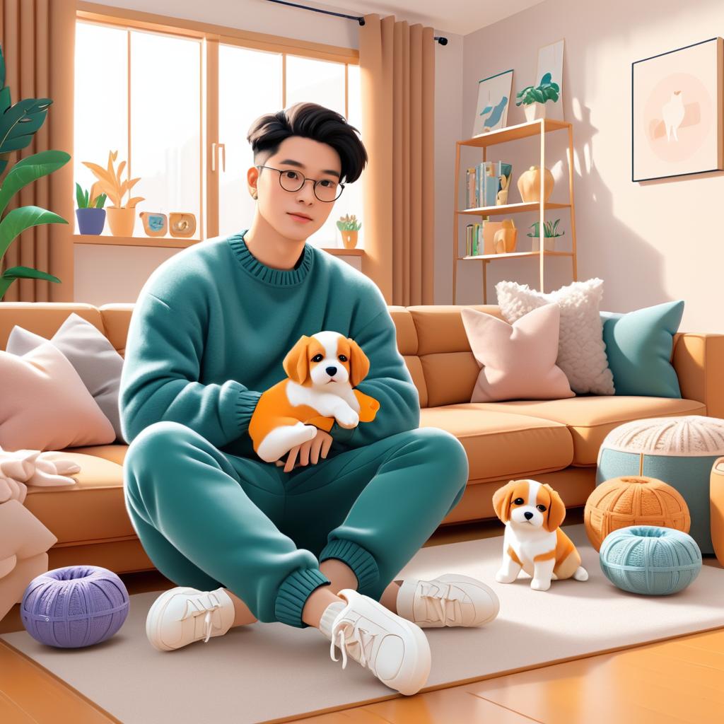 Cozy Pet Owner with Cute Puppy