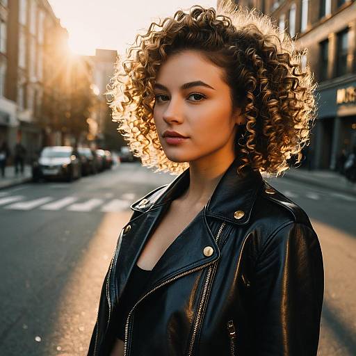 Ringlet Curls Model, Leather Jacket, Golden Hour