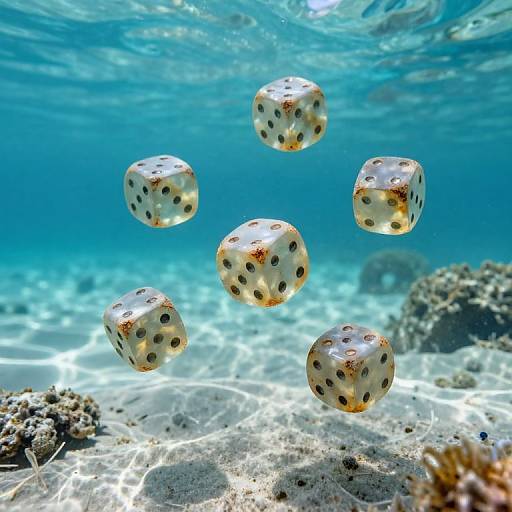 Translucent Dice Drifting Underwater