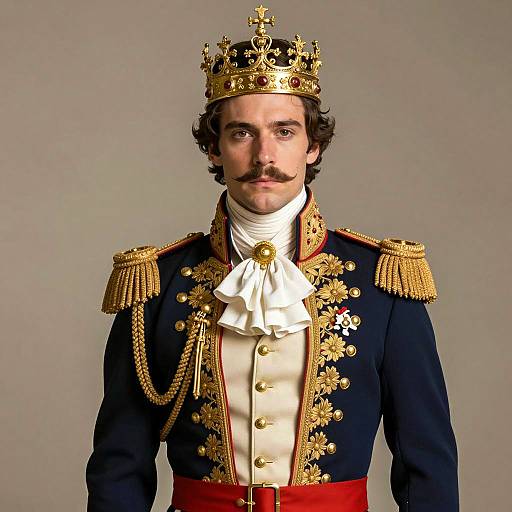Young Man in Ornate Royal Military Uniform with Crown