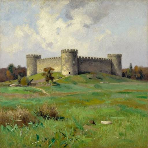 Charcoal Drawing of Pasture with Castle