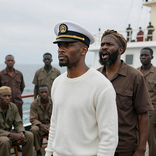 Dramatic Ship Deck Portrait with Crew