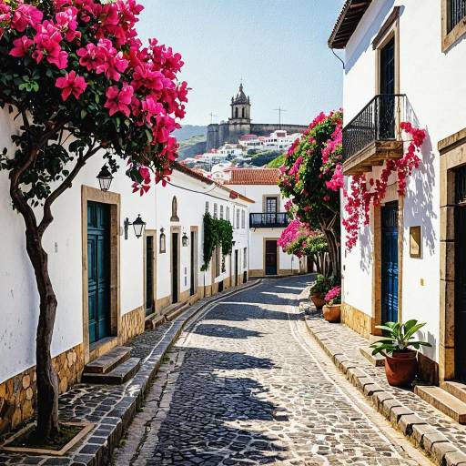 Portuguese Colonial Street with Bougainvillea