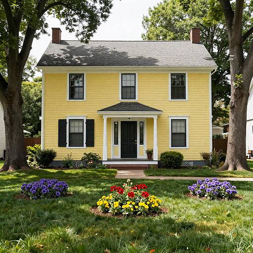 Charming Yellow Two-Story House Scene