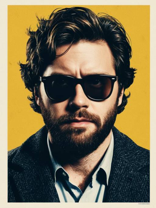 Man in Sunglasses and Beard Against Yellow Background