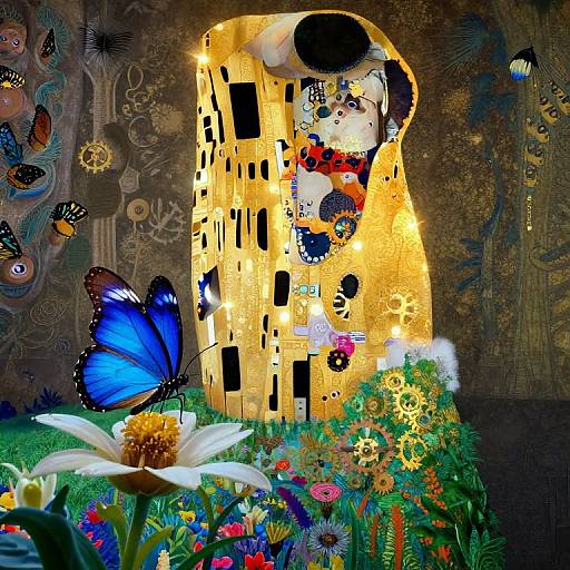 Surreal Golden Dreamscape with Floating Tower