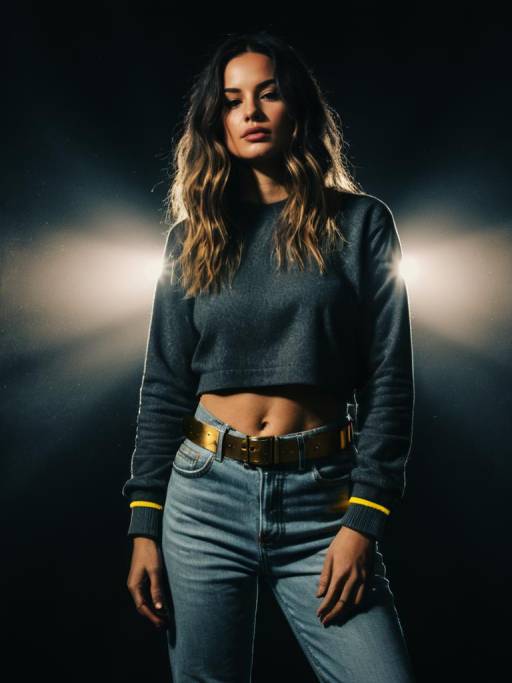 Woman in Casual Streetwear with Grey Cropped Sweatshirt