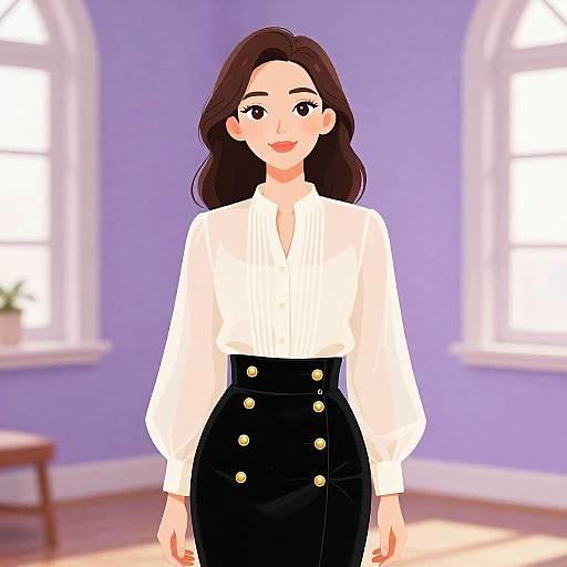 Elegant Woman in Classic Velvet Skirt