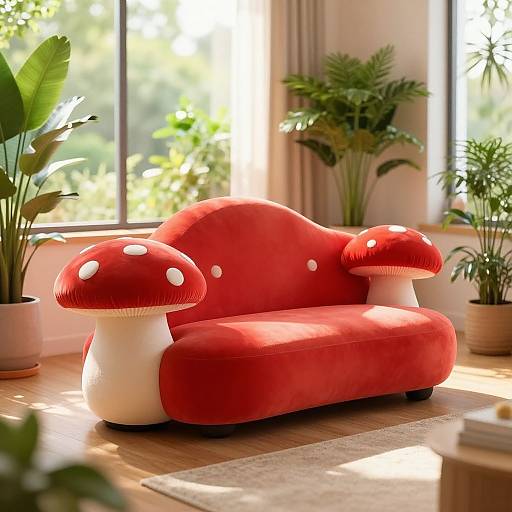 Vibrant Mushroom Couch in Cozy Living Room