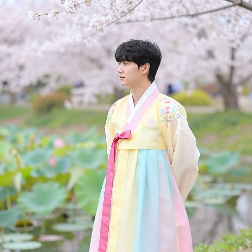 Pastel Hanbok by Lotus Pond