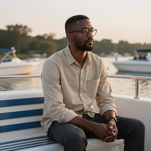 Sunset Serene: A Man on a Boat