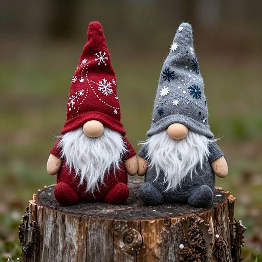 Whimsical Winter Gnomes on Stump