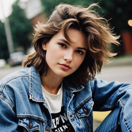 Young Woman in Casual 90s Denim Outfit