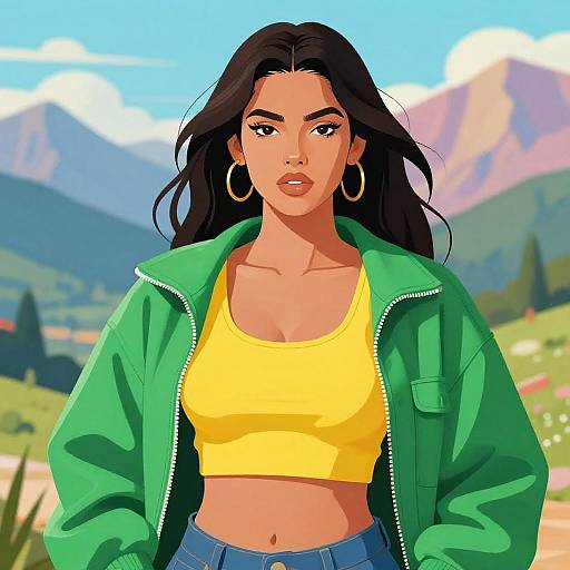 Confident Woman in Vibrant Landscape