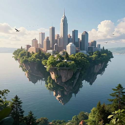 Futuristic Floating Metropolis Above Forests