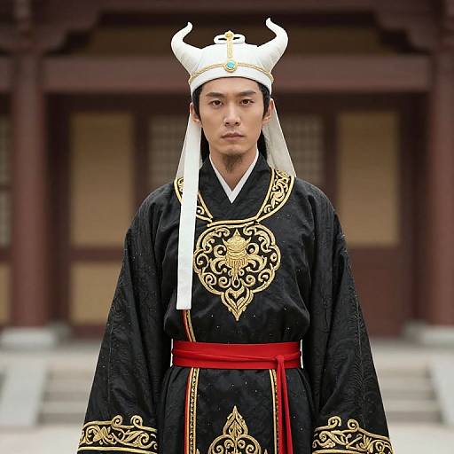 Man in Ornate Robe and Horned Hat