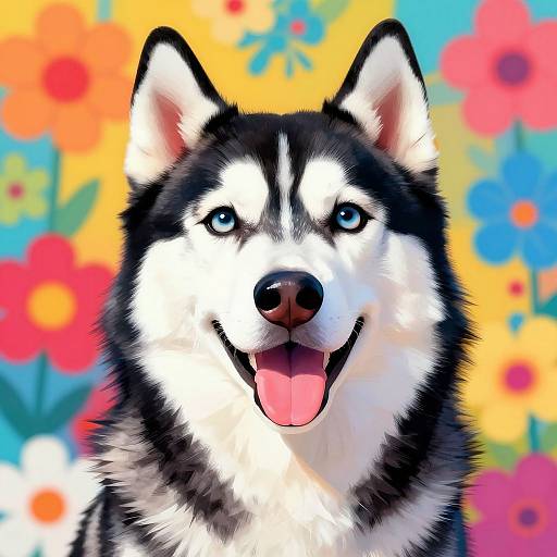 Cheerful Siberian Husky Pop Art Portrait